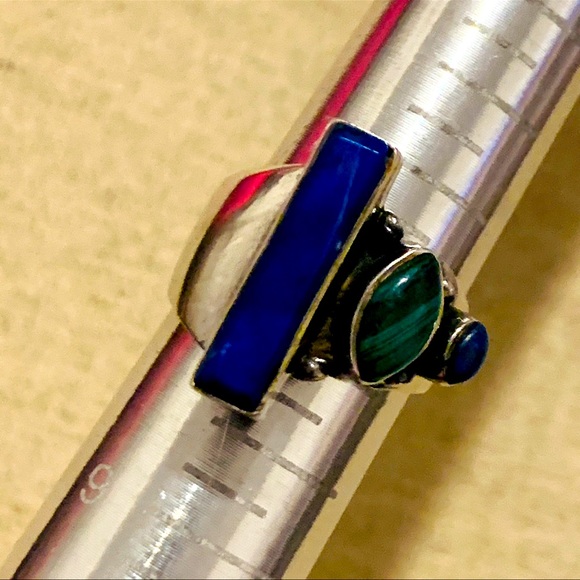 Jewelry - Sterling Silver Ring | Lapis & Green Stones Mosaic